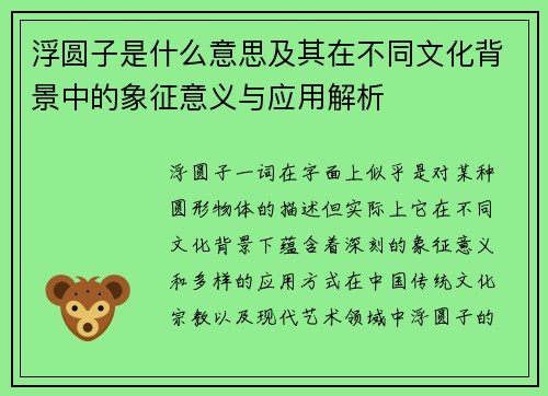浮圆子是什么意思及其在不同文化背景中的象征意义与应用解析