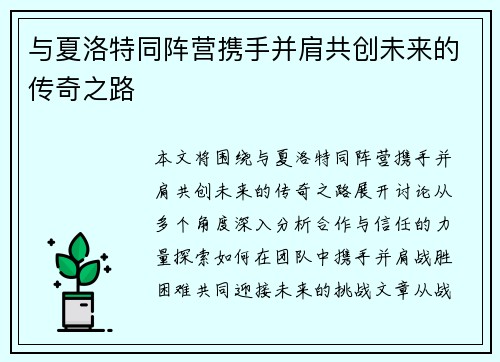 与夏洛特同阵营携手并肩共创未来的传奇之路